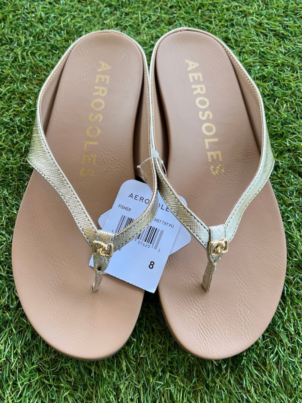 Aerosoles Women's Gold Flat Thong Sandals Size 8